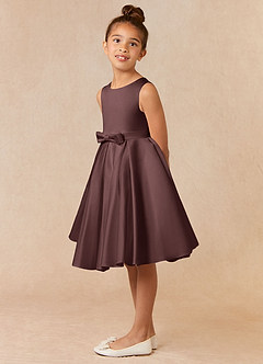 Azazie Coco Blumenmädchenkleider A-Linie Schleifen Matte Satin Kleid Espresso image2