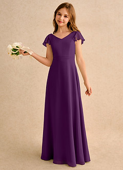Azazie Nari Girls Formal Blumenmädchenkleider A-Linie mit ärmel Chiffon Kleid Traube image1