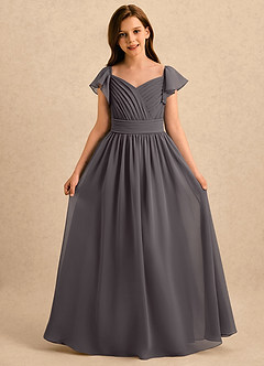 Azazie Taylor Girls Formal Robe Demoiselle D'honneur Fillette Robe Trapèze en Mousseline de soie Encolure en Forme de Cœur Gris Acier image4