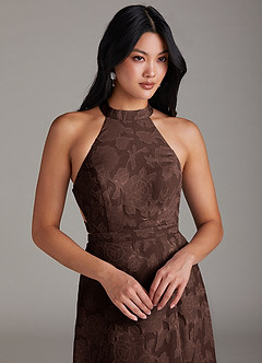 Azazie Clarice Brautjungfernkleider A-Linie Seitliche Cut-Outs Blumen-Burnout Kleid Ganache image5