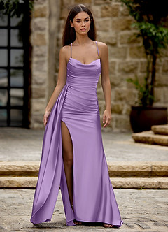 Drape Lavender Satin Prom Dress image3