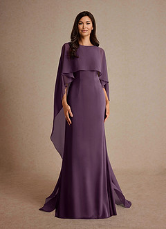 Azazie Milfred vestidos de madre de la novia Vestido de Ciruela de Satén Elástico de Recto con Cuello de barco image5