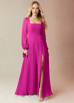 Azazie Leonia Jurken voor bruidsmeisjes Jurk van Chiffon met A-Lijn Lange mouw Fuchsia image3