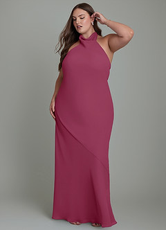 Azazie Velli Vestidos de damas de honor Vestido Mora de Gasa de Corte Sirena con Cuello alto image11