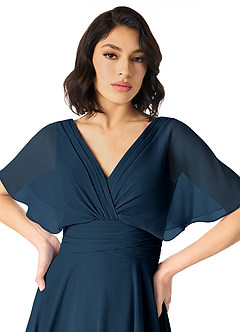 Azazie Pamela Bridesmaid Dresses Dark Navy A-Line V-Neck Pleated Chiffon Dress image4