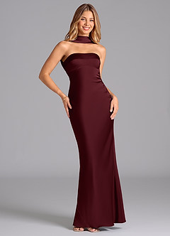 Azazie Lusinda Brautjungfernkleider Meerjungfrau-Linie Schulterfrei Stretch-Satin Kleid Cabernetrot image3