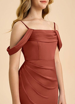 Azazie Saige Junior Robe Fourreau en Satin extensible Épaule décolletée Terracotta image6