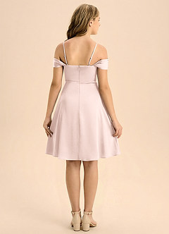 Azazie Anselie Junior Blushing Pink A-Line Pleated Stretch Satin Dress image2
