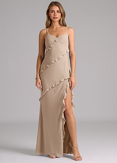 Azazie Nancie Bridesmaid Dresses Taupe Mermaid Ruched Chiffon Dress image1