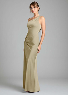 Azazie Madelyn Bridesmaid Dresses Moss Green Mermaid One Shoulder Stretch Satin Convertible Dress image6