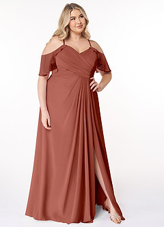 Azazie Dakota Bridesmaid Dresses Auburn A-Line V-Neck Pleated Chiffon Dress image16