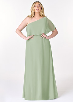 Azazie Lizzy Jurken voor bruidsmeisjes Jurk van Chiffon met A-Lijn One-Shoulder Stoffige Salie image8