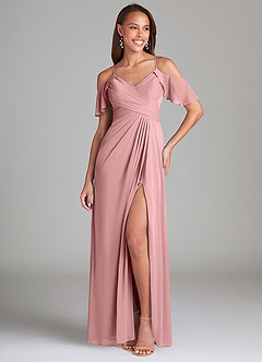 Azazie Dakota Bridesmaid Dresses Dusty Rose A-Line Off the Shoulder Mesh Dress image1