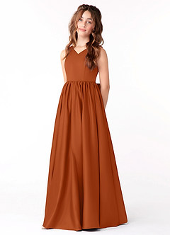 Azazie Hathaway Junior A-Linie Schleifen Matte Satin Kleid Gebranntes Orange image3