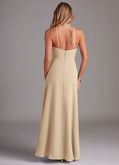 Azazie Bailey Bridesmaid Dresses Champagne A-Line Halter Side Slit Chiffon Dress image2