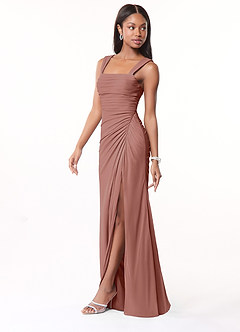 Azazie Jesaphine Bridesmaid Dresses Cedar Rose Sheath Ruched Mesh Dress image4