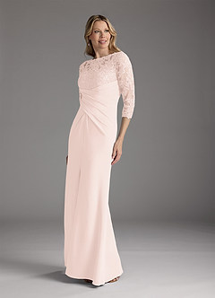 Azazie Margene Final Sale Dusty Blue Sheath Lace Stretch Crepe Dress image3