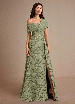 Azazie Milton Mother of the Bride Dresses Pistachio A-Line Pleated Floral Burnout Dress image5