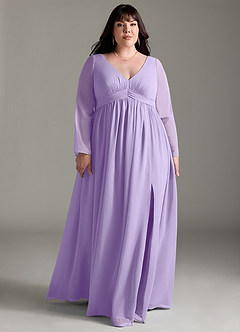Azazie Teton Robes de demoiselle d'honneur de maternité Robe Trapèze Manche longue Longueur ras du sol Mousseline de soie image9