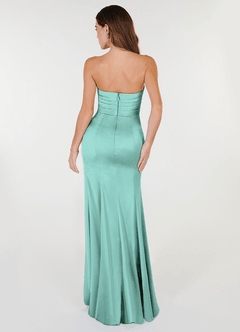 Azazie Yola Bridesmaid Dresses Aqua Sheath V-Neck Pleated Stretch Satin Convertible Dress image5