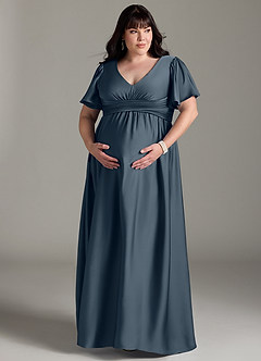 Azazie Verna Maternity Bridesmaid Dresses A-Line Ruched Stretch Satin Floor-Length Dress image13