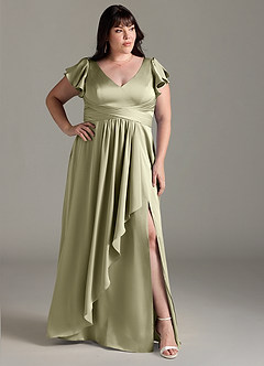 Azazie Omari Bridesmaid Dresses Pistachio A-Line Stretch Satin Dress image9