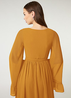 Azazie Tiphanie Final Sale Desert Rose A-Line V-Neck Ruched Chiffon Dress image7