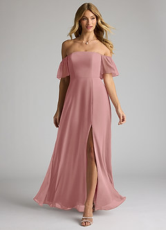 Azazie Sue Bridesmaid Dresses Dusty Rose A-Line Off the Shoulder Chiffon Convertible Dress image1