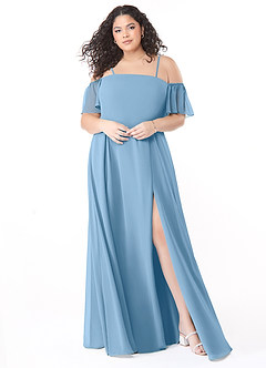 Azazie Sue Jurken voor bruidsmeisjes Converteerbaar Jurk van Chiffon met A-Lijn Off the Shoulder Staal Blauw image6