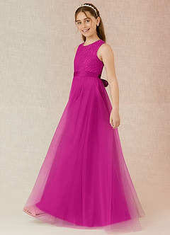 Azazie Georgette Junior Jurk van Tule met A-Lijn Kant Fuchsia image3