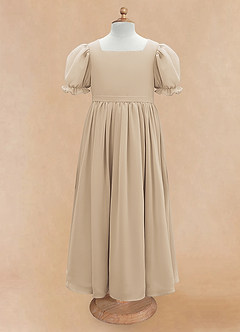 Azazie Joss Flower Girl Dresses Champagne A-Line with Sleeves Chiffon Dress image5