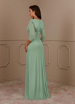 Azazie Annetta vestidos de madre de la novia Vestido de Matcha de Malla de Corte En A con Cuello en V Manga Larga image3
