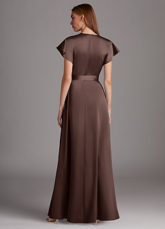 Azazie Nico Final Sale Agave A-Line V-Neck Stretch Satin Dress image3