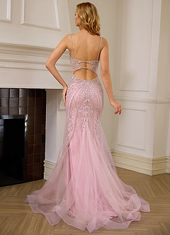 Josepheas Pink Beading Tulle Mermaid Corset Prom Dress image2