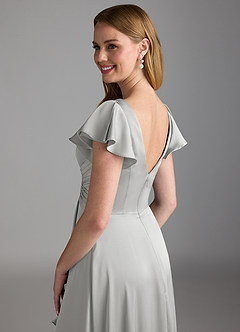 Azazie Omari Brautjungfernkleider A-Linie Stretch-Satin Kleid Silber image3