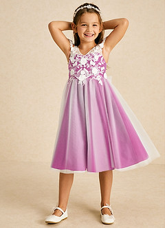 Azazie Sunnie Flower Girl Dresses Fuchsia A-Line Lace Tulle Dress image4