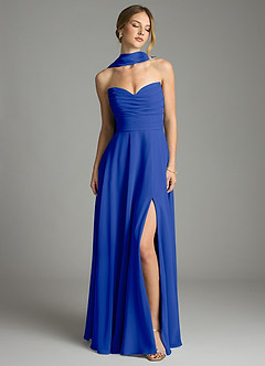 Azazie Ayla Abiti da Damigella Abito A-Line in Chiffon Scollo a Cuore Blu Reale image7