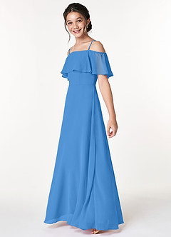 Azazie Maggie Junior Blue Jay A-Line Off the Shoulder Chiffon Dress image5