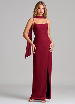 Azazie Calandra Bridesmaid Dresses Burgundy Sheath Pleated Chiffon Dress image1