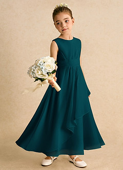 Azazie Edelweiss Robe Demoiselle D'honneur Fillette Robe Trapèze en Mousseline de soie Plissée Vert Pin image3