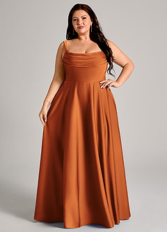 Azazie Shaude Bridesmaid Dresses Cinnamon A-Line Pleated Stretch Satin Dress image12