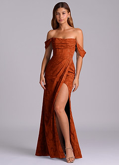 Azazie Johana Bridesmaid Dresses Paprika Mermaid Off the Shoulder Floral Burnout Convertible Dress image4