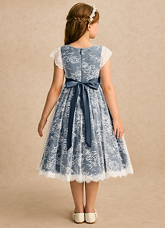 Azazie Maisie vestidos de niña de las flores Vestido Marfil Azul Petróleo de Encaje de Línea A image2