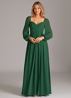 Azazie Alia Bridesmaid Dresses Dark Green A-Line Long Sleeve Chiffon Dress image6