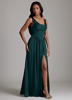 Azazie Novi Bridesmaid Dresses Pine A-Line with Pockets Stretch Satin Dress image5