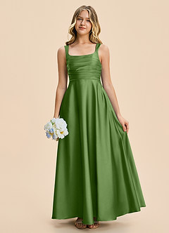 Azazie Azaria Junior Basil A-Line Pleated Stretch Satin Dress image1