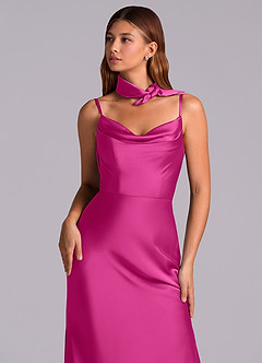 Azazie Yazmine Final Sale Fuchsia Mermaid Pleated Stretch Satin Dress image8