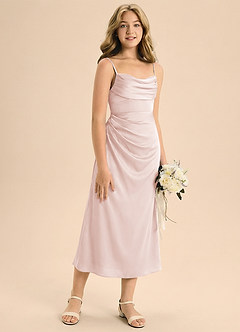 Azazie Mai Junior Blushing Pink Sheath Pleated Stretch Satin Dress image5