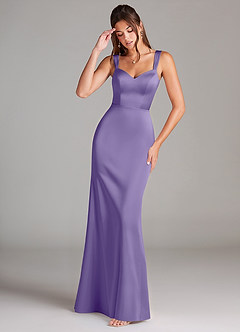 Azazie Denice Bridesmaid Dresses Tahiti Sheath Pleated Stretch Satin Dress image1
