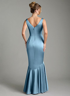 Azazie Alena Bridesmaid Dresses Steel Blue Mermaid Pleated Stretch Satin Dress image7